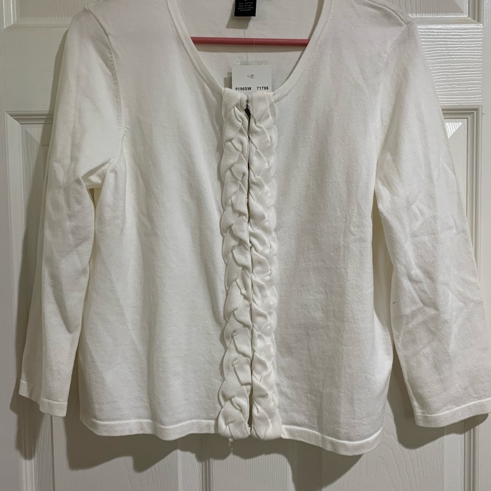 White cardigan sweater